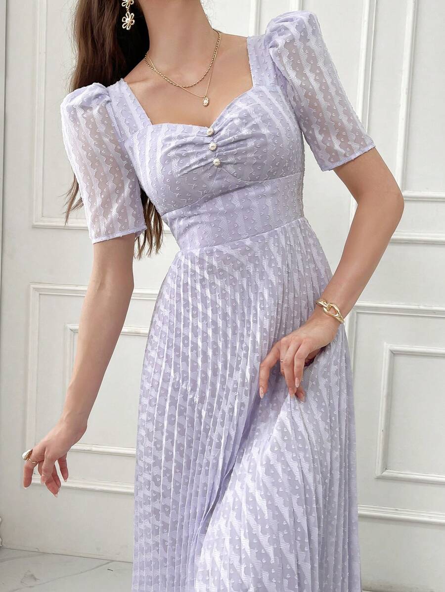 Modelyn Ladies' Elegant Short-Sleeved Arabian Dress With Stud Embellishment - Purple - View 1