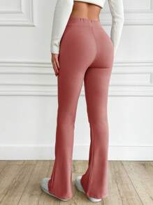 EURMUSE Women's Solid Color Bell-Bottom Pants - Dusty Pink - View 2