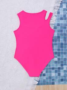 SHEIN Tween Girl Casualowy jednoczęściowy strój kąpielowy z wzorem łabędzia, lato
