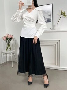 Modelyn 女士純色百搭日常長袖襯衫 - 白色 - 查看 4