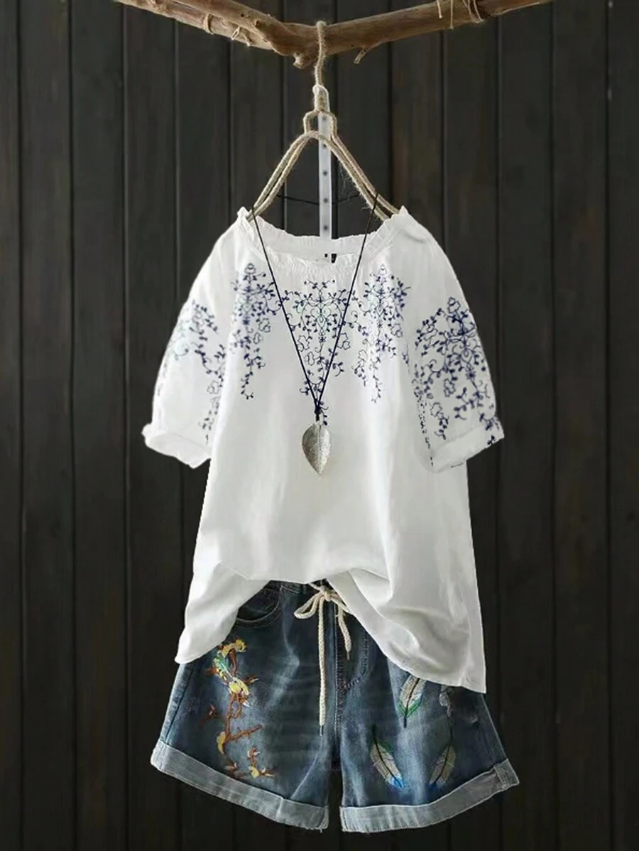 SHEIN LUNE Vacation & Leisure Destination Printed Short Sleeve Shirt - White - View 1