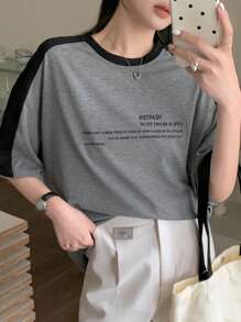 DAZY Slogan Print Colorblock Drop Shoulder T-Shirt HEARTEN LIFE IS MEANT TO BE ENJOYED AND WE SHOULD MAKE THE MOST OF EVERY MOMENT AND CHERISH THE PEOPLE AND EXPERIENCES THAT BRING US JOY SEIZE THE DAY - Grey - View 7