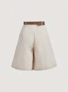 SHEIN MOD 卡其色中長款短褲，內置腰帶 - 卡其色 - 查看 2