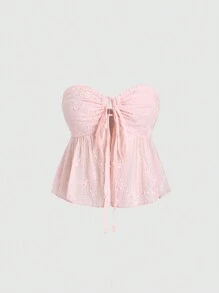 Sweetra Top de tubo impreso simple para mujer para uso diario - Rosa - Ver 1