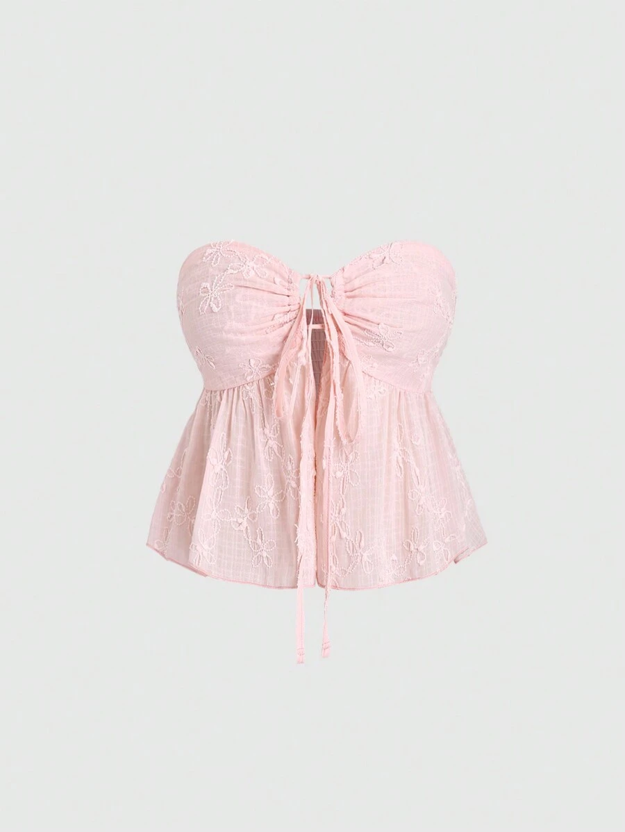 Sweetra Top de tubo impreso simple para mujer para uso diario - Rosa - Ver 1