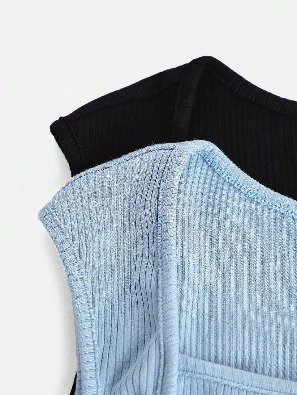 Teen Girl Knit Ribbed Pleated Crop Top Square Neck Sleeveless Camisole, 2 Packs