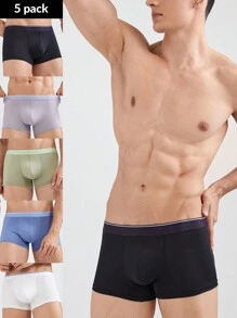 Men's Plain Simple Daily Boxer Shorts (Pack Of 5)