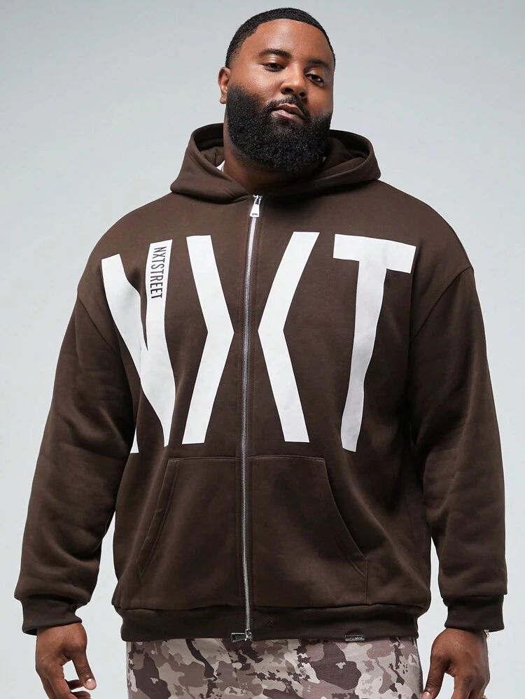 Men's Plus Size Knitted Casual Hooded Sweatshirt, For Fall Winter
