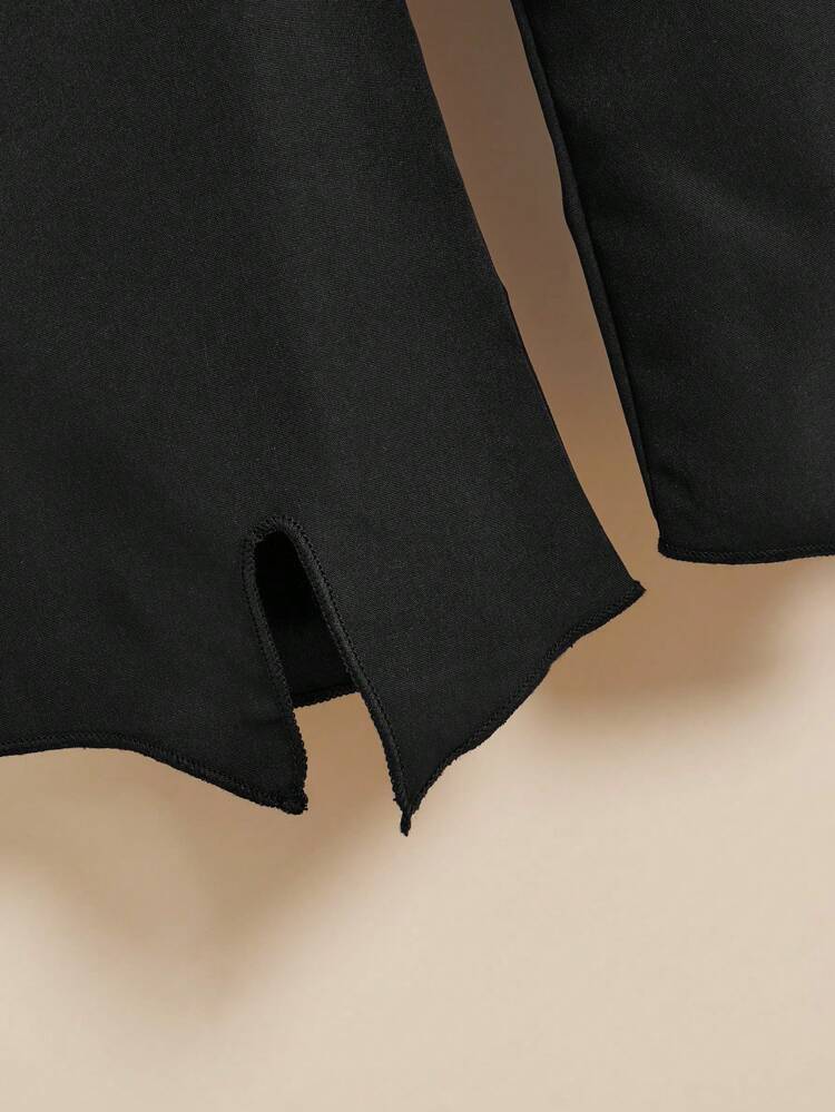 Baby Girl Elegant Bubble Sleeve Diagonal Placket Top With Split Hem Design Pants