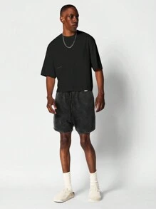 SUMWON Áo thun tay ngắn crop fit in họa tiết số - màu đen - Xem 4