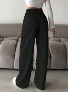 SHEIN PETITE Petite Women Plain Minimal Casual Sweatpants - Black - View 2