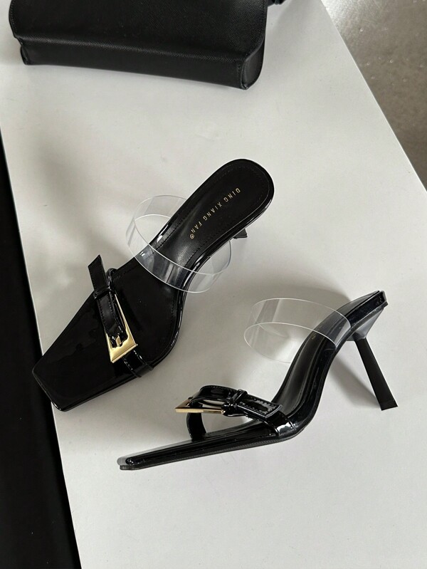 European And American Style Fashionable Women Summer Sandals With Metal Buckle Decoration, Open Toe And High Heel