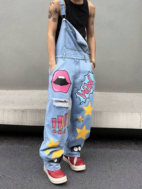 Manfinity EMRG بنطلون تراكبب للرجال بمقاس كبير مطبوع بتصاميم عشوائية وملونة