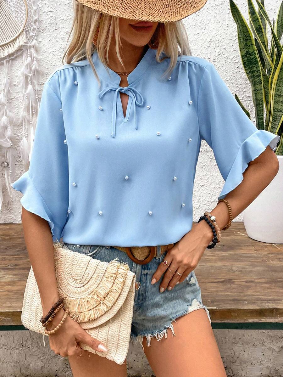 SHEIN LUNE Baby Blue Topcheap Clothessummer Blouse - Blue - View 1