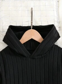 SHEIN Conjunto de duas peças de blusa e calça assimétricas com capuz e nervuras de malha para meninas pré-adolescentes