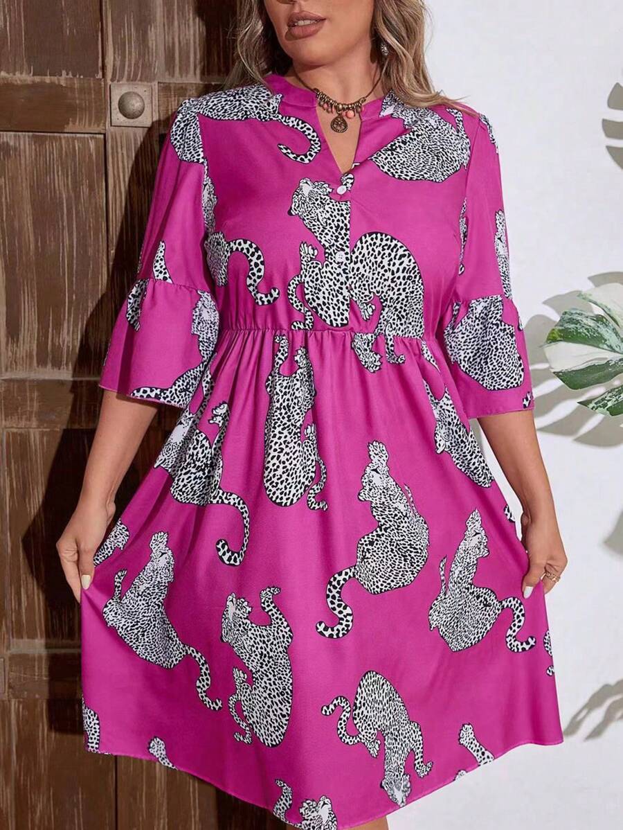 SHEIN LUNE Plus Size Áo sơ mi in đầy đủ - Nhiều màu - Xem 1