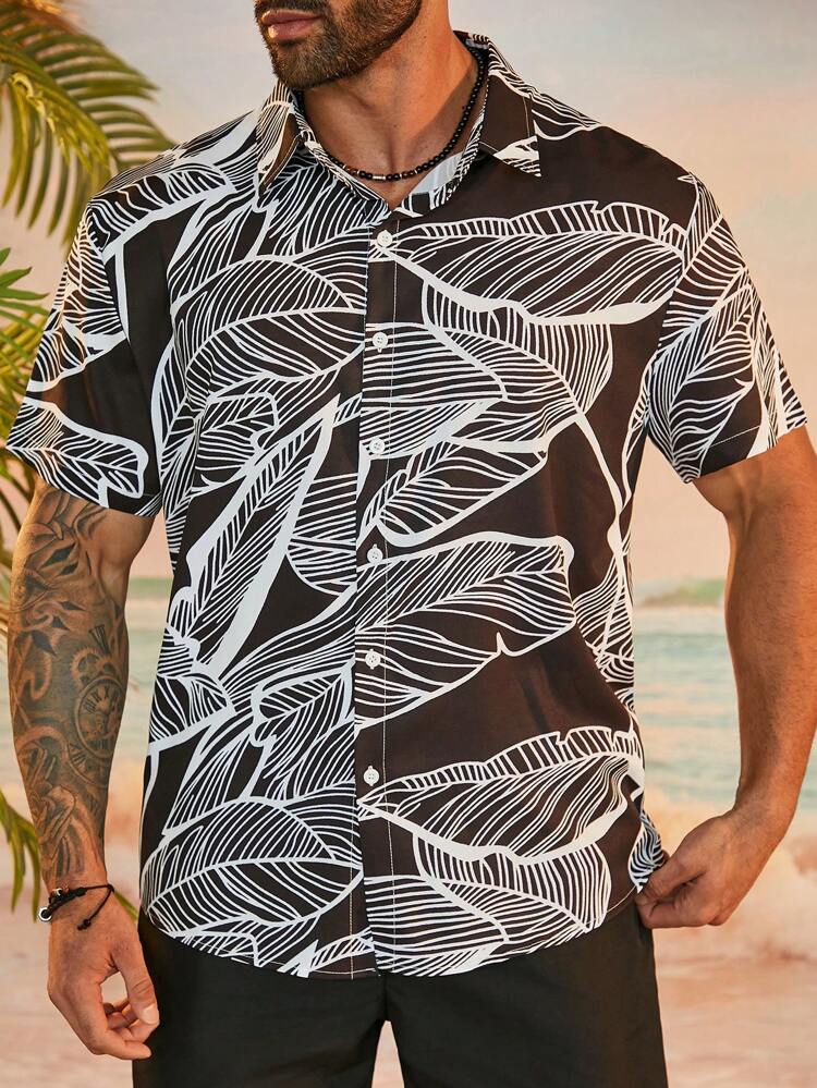 Plus Size Men's Asymmetric Digital Printed 2-Piece Set Shirt Co-Ords