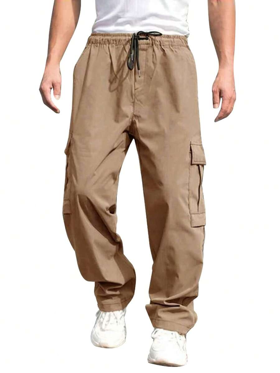 Pantalones Cargo Casuales De Color Sólido Para Hombre - Caqui - Ver 1