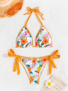 Swim Vcay Bộ bikini dây buộc cổ in hình cây nhiệt đới dành cho nữ đi nghỉ mát - Nhiều màu - Xem 8