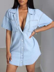 SHEIN SXY Women Simple Solid Color Denim Dress For Daily Wear
