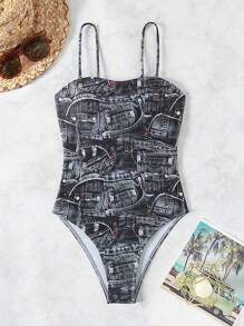 SHEIN Swim Women One-Piece Printed Swimsuit (Random Pattern) Summer