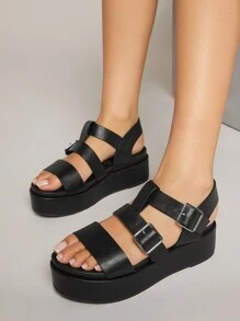 SHUZIA Women's Fashionable Black Platform Sandals With Wedge Heels - Black - View 5