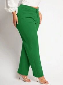 SHEIN SXY Plus Size Casual Business Solid Color Pants - Green - View 6