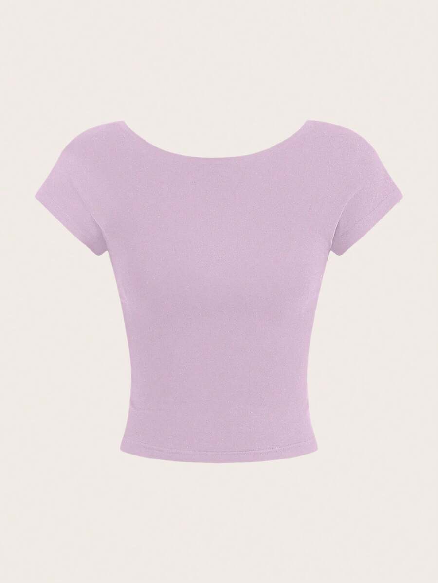 SHEIN MOD 性感休闲简约百搭圆领短袖紧身露背女式 T 恤，适合夏季套头衫