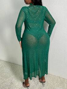 Slaydiva Plus Size Women's Polka Dot Patterned Long Sleeve Top With Side Slits