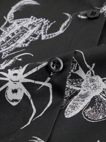 ROMWE Goth Women's Summer Casual Shirt Dress With Insect Print And Waist Tie - Black - View 3
