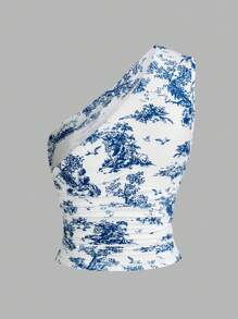 SHEIN EZwear Damski top na ramię z nadrukiem w stylu vintage