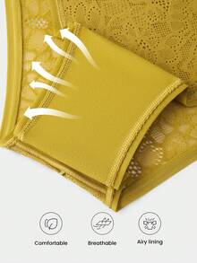 LUVLETTE 性感内衣 3 件装 中腰 弹力 舒适 蕾丝 性感 女士 内衣 内裤 套装 - 彩色 - 查看 4