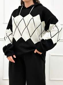 SHEIN Cottnline PLUS SIZE JAQUARD SWEATER, For Winter - Black and White - View 4