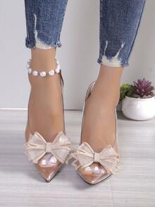 Women's High Heel Shoes, Fashionable Summer Open Toe Stiletto Heeled Pumps With Color Blocking Design For Party - Gold - View 5