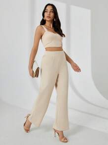 SHEIN Dames set met effen cami-top en broek met wijde pijpen