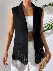 Chiquease 女性時尚無袖西裝外套 - 黑色 - 查看 5