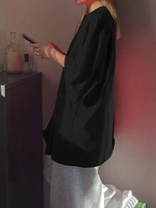 DAZY Women's Summer Loose-Fit Round Neck T-Shirt With Drop Shoulder Sleeves, Solid Color Oversized T-Shirt,Back To School Clothes