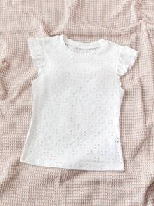 Soleia 女士休闲白色纹理针织盖袖修身圆领 T 恤，适合下午茶时间 - 白色 - 查看 3