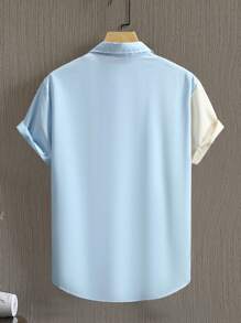 Manfinity Homme Men's Loose-Fit Short Sleeve Color Block Casual Shirt For Summer - Blue - View 2