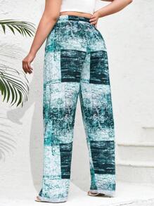 RueChic Plus Size Fashionable Color Block Plaid Pants - Multicolor - View 2