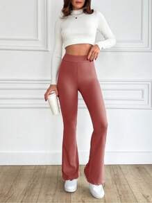 EURMUSE Women's Solid Color Bell-Bottom Pants - Dusty Pink - View 3