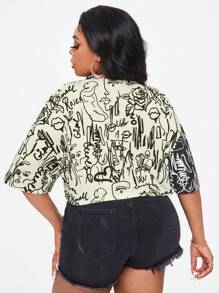 Slaydiva 夏季加大号图案及字母落肩链条细节 T 恤 - 黑與白 - 查看 2