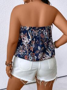 EMERY ROSE Plus Size Women's Holiday Style Printed Bandeau Top For Summer - Multicolor - View 2