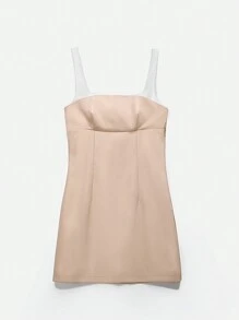 SHEIN EZwear Vestido de verano para mujer con cuello cuadrado y parche de dos colores