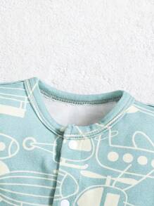 SHEIN Baby Boy Fun Car Airplane Pattern Long Sleeves Footies Knit Comfortable Jumpsuit Two-Piece With Front Zipper Opening - Blue - View 6