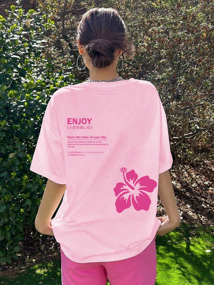 INAWLY Áo thun nữ tay ngắn oversized THƯỞNG THỨC Có Khoảng Thời Gian Của Cuộc Đời Bạn - Hồng - Xem 1