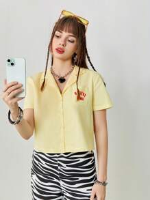 SHEINNeu Camiseta corta de verano de manga corta amarilla clara para mujer