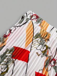 SHEIN Clasi 大尺碼幾何印花彈性腰假日風格百褶裙 - 彩色 - 查看 3