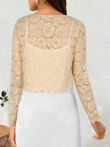 Women's Fashionable And Elegant Lace Long Sleeve Cardigan, Versatile Style - Apricot - View 2