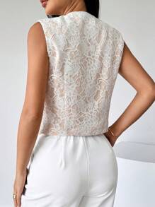 SHEIN Privé Áo khoác vest nữ có ren màu trắng - trắng - Xem 3